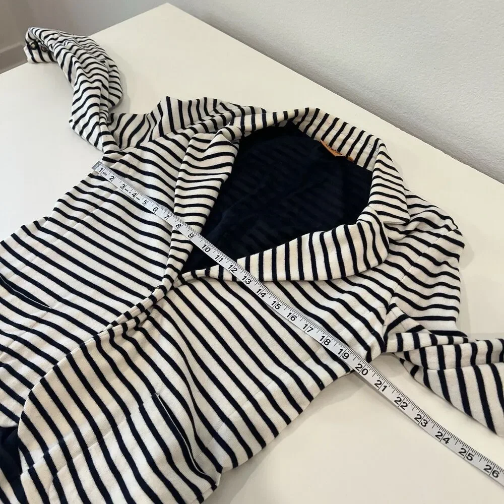 Tory Burch Womens Knit Striped One Button Blazer Jacket Navy White Size Large